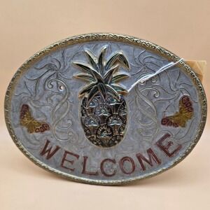Vintage 1987 Penco Brass Enamel Pineapple Welcome Plaque Wall Hanging 2525 India